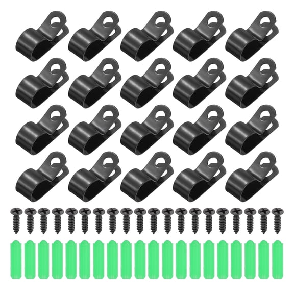 Uxcell 20Pcs 12mm(1/2") Fence Wire Clamps, Agricultural Fencing Mounting Clips R Type Cable Clamps with Screws and Expansion Tubes for Mount Welding Wires to Vinyl Wood Metal Fence