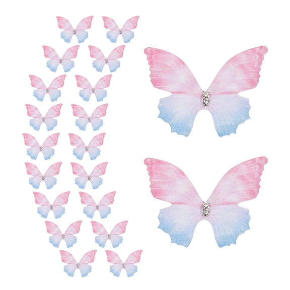 Uxcell 20Pcs 38mm Organza Fabric Wing Butterflies, Light Yellow Mini 3D Sheer Mesh Butterfly Applique Rhinestone Double-Layer Lace Wing Butterflies for Wedding Party DIY Craft