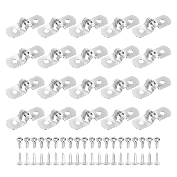 Uxcell 20Pcs 5mm(3/16") 304 Stainless Steel Rigid Pipe Strap, Two Hole Strap U Bracket Heavy Duty Pipe Conduit Clamp with Self-Tapping Screws for Hose Wire Installation, Silver