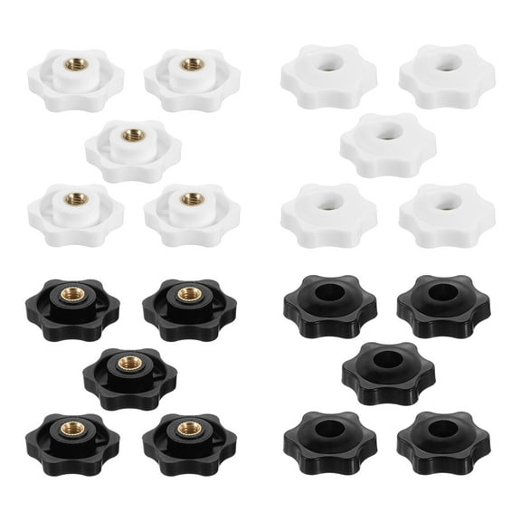 Uxcell 20Pcs 6-Star Knob Set M6 Thread 32mm Head Through Hole Brass Insert Black White
