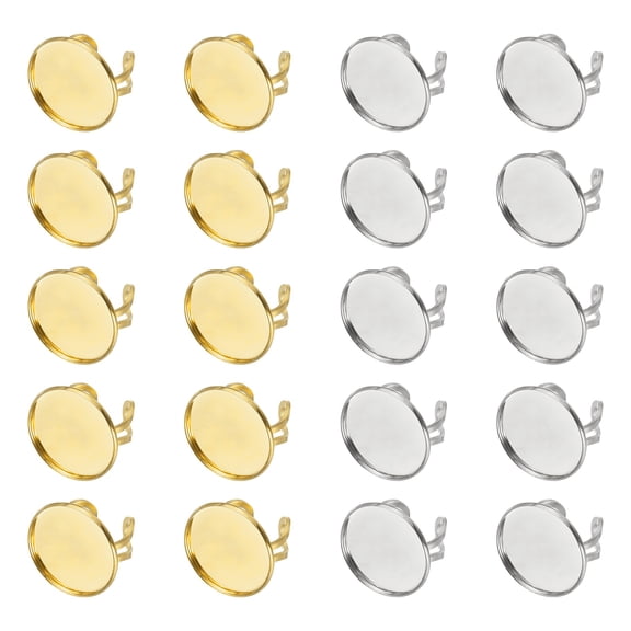 Uxcell 20Pcs Adjustable Finger Ring Base, 25mm Stainless Steel Flat Round Ring Settings Cabochon Base Setting Bezel for Jewelry Making DIY Crafts Findings, Silver Tone/Golden