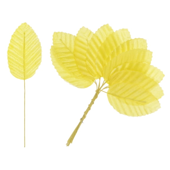 Uxcell 20Pcs Artificial Silk Leaf, Faux Wire Single Leaves, Fake Flower Yellow
