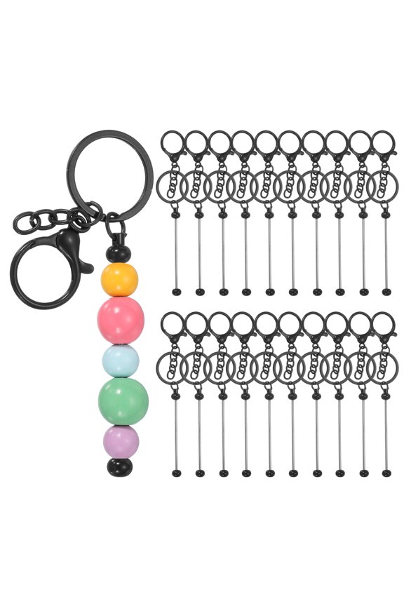 20Pcs Beadable Keychains, Metal DIY Beaded Keychain Making Kit with Lobster Hook for Crafts, Black