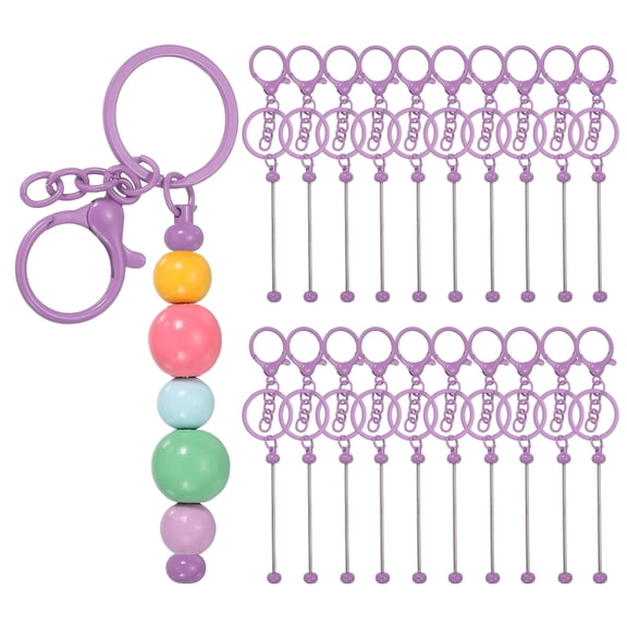 Uxcell 20Pcs Beadable Keychains, Metal DIY Beaded Keychain Making Kit with Lobster Hook for Crafts, Dark Purple