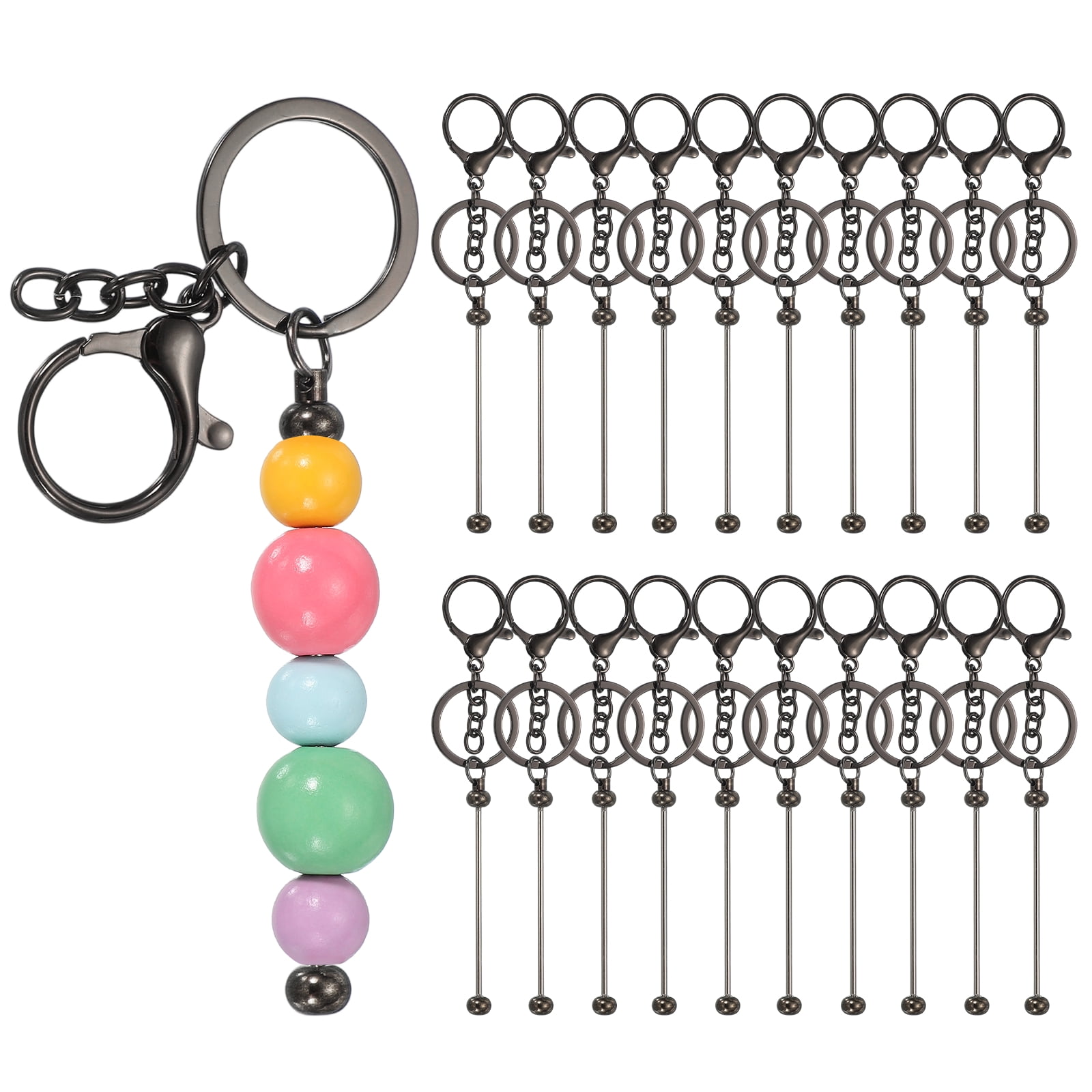 Uxcell 20Pcs Beadable Keychains, Metal DIY Beaded Keychain Making Kit ...