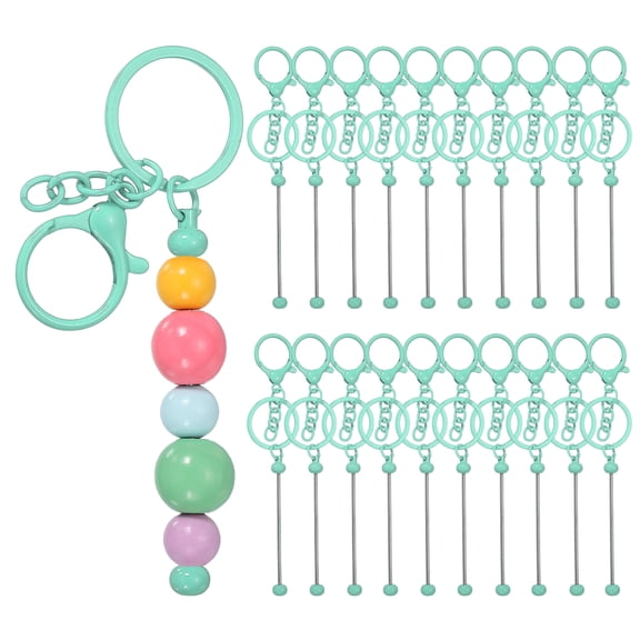 Uxcell 20Pcs Beadable Keychains, Metal DIY Beaded Keychain Making Kit with Lobster Hook for Crafts, Mint Green