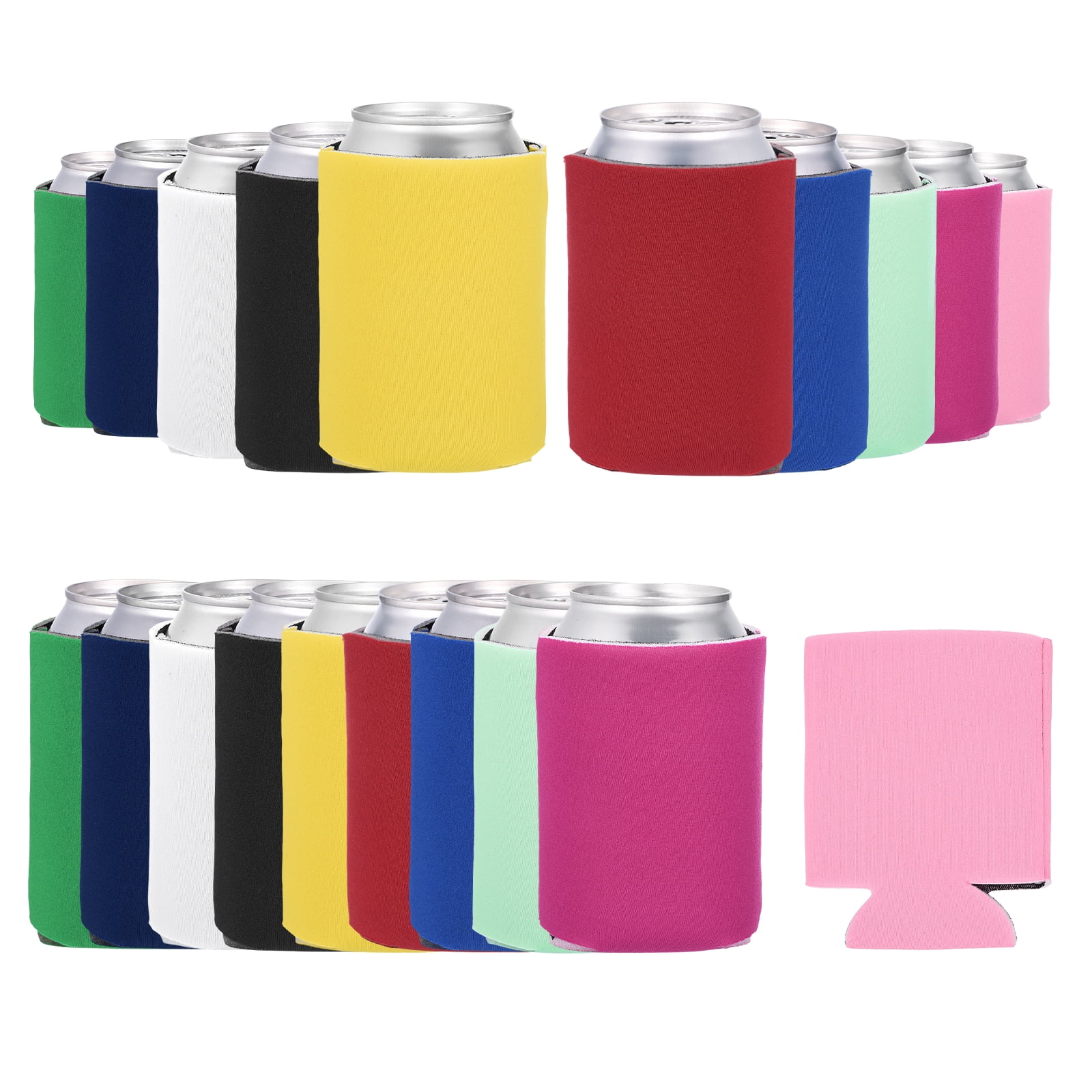 Uxcell 20Pcs Beer Can Coolers Covers, Neoprene Blank Drink Cooler Sleeves Collapsible Insulated Reusable Soda Cover for 10oz Bottles Seltzer DIY Beach Picnic Party, Vibrant Multicolor Set