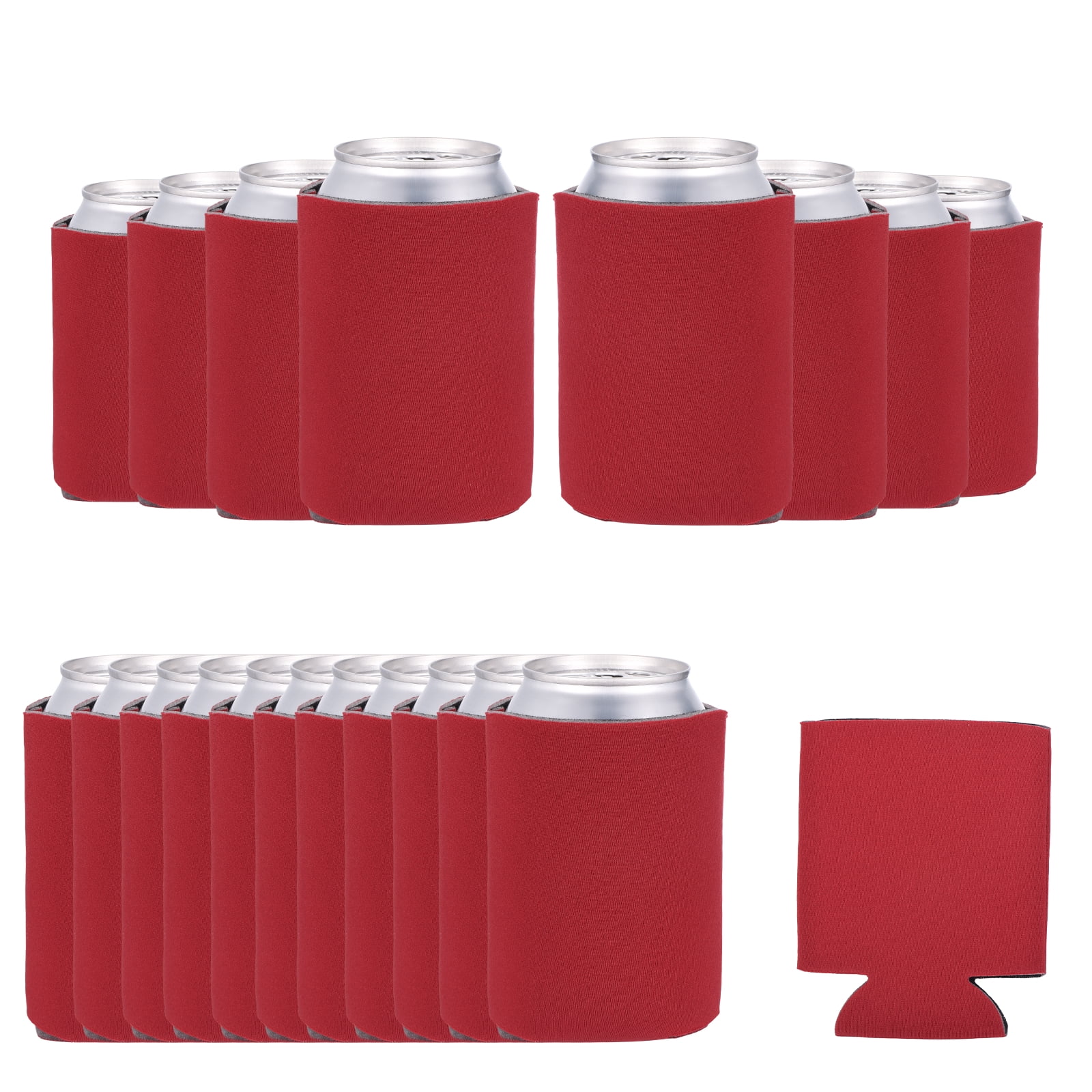 Uxcell 20Pcs Beer Can Coolers Covers, Neoprene Blank Drink Cooler Sleeves Collapsible Insulated Reusable Soda Cover for 10oz Bottles Seltzer DIY Weddings Beach Picnic Party, Red