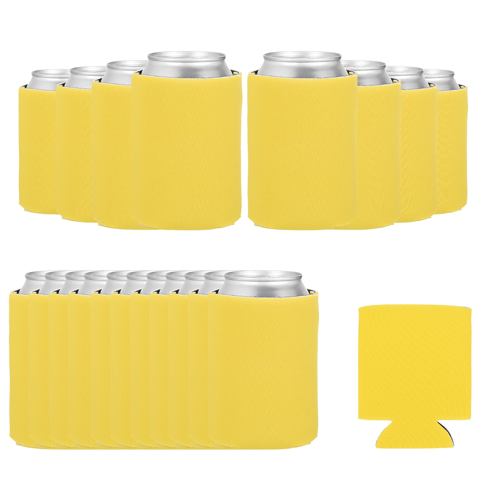 Uxcell 20Pcs Beer Can Coolers Covers, Neoprene Blank Drink Cooler Sleeves Collapsible Insulated Reusable Soda Cover for 10oz Bottles Seltzer DIY Weddings Beach Picnic Party, Yellow