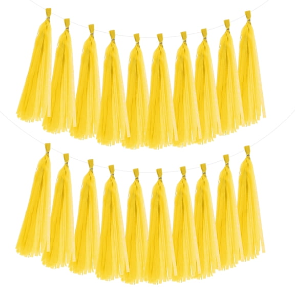 Uxcell 20Pcs Bright Yellow Tassel Garland 14.6 x 9.4" Tissue Paper Tassel Banner