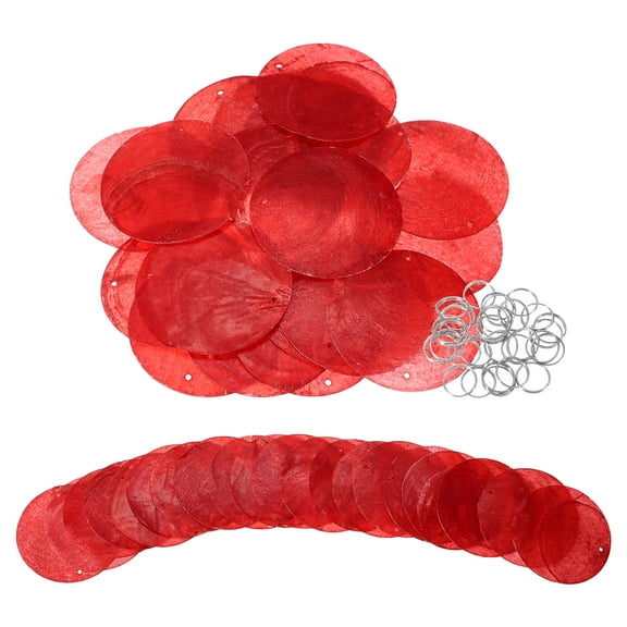 Uxcell 20Pcs Capiz Shells, 5cm/2" Round Natural Shells with 2 Holes and Silver Ring for Seashell Wind Chimes Curtain Shell Garland DIY Jewelry Craft Wedding Home Decoration, Red