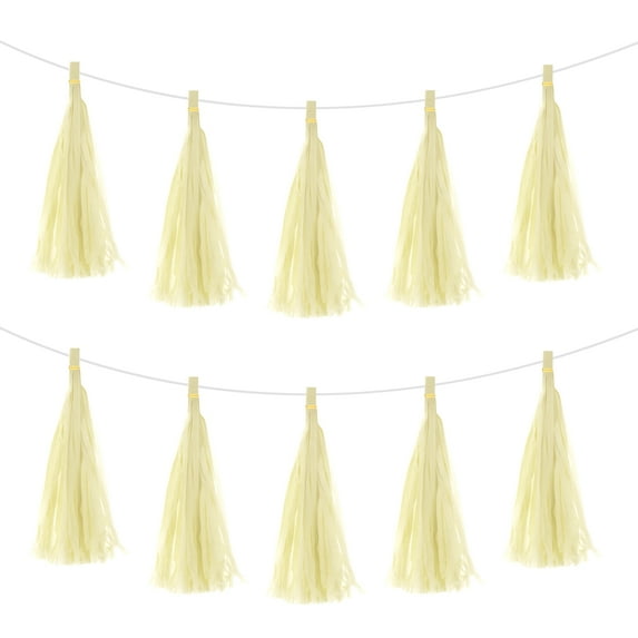 Uxcell 20Pcs Cream Tassel Garland Banner w Rope for Wedding Birthday Party Decoration