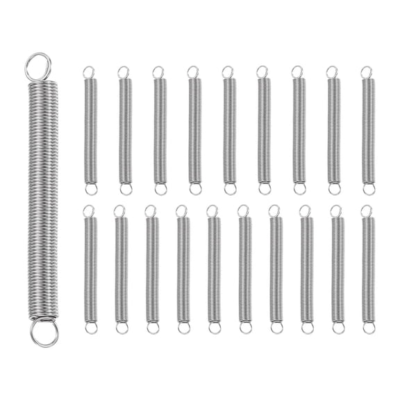 Uxcell 20Pcs Extension Spring, Stainless Steel Small Springs with Dual Hook Mechanical Compression Spring for Home Furniture Repair 0.6mm Wire Diax5mm ODx50mm Length