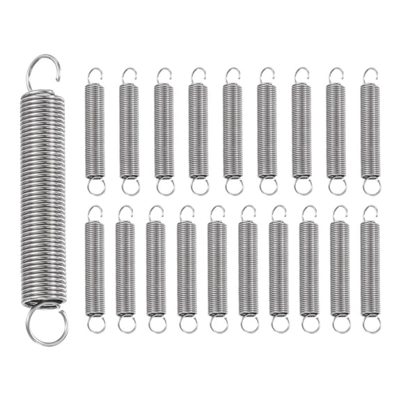Uxcell 20Pcs Extension Spring, Stainless Steel Small Springs with Dual Hook Mechanical Compression Spring for Home Furniture Repair 0.6mm Wire Diax6mm ODx40mm Length