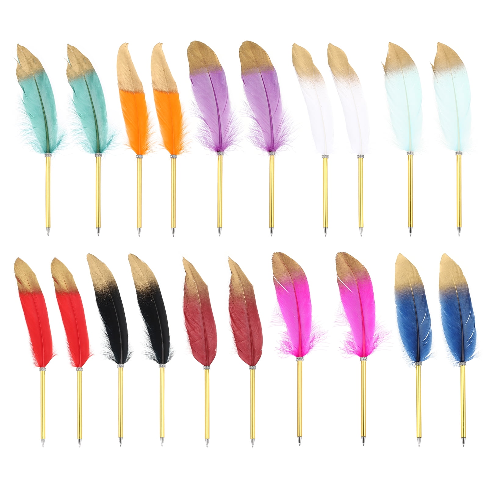 Uxcell 20Pcs Feather Ballpoint Pens Bulk, 0.5mm Black Ink Vintage Plated Rod Quill Writing Pens for Office, Wedding