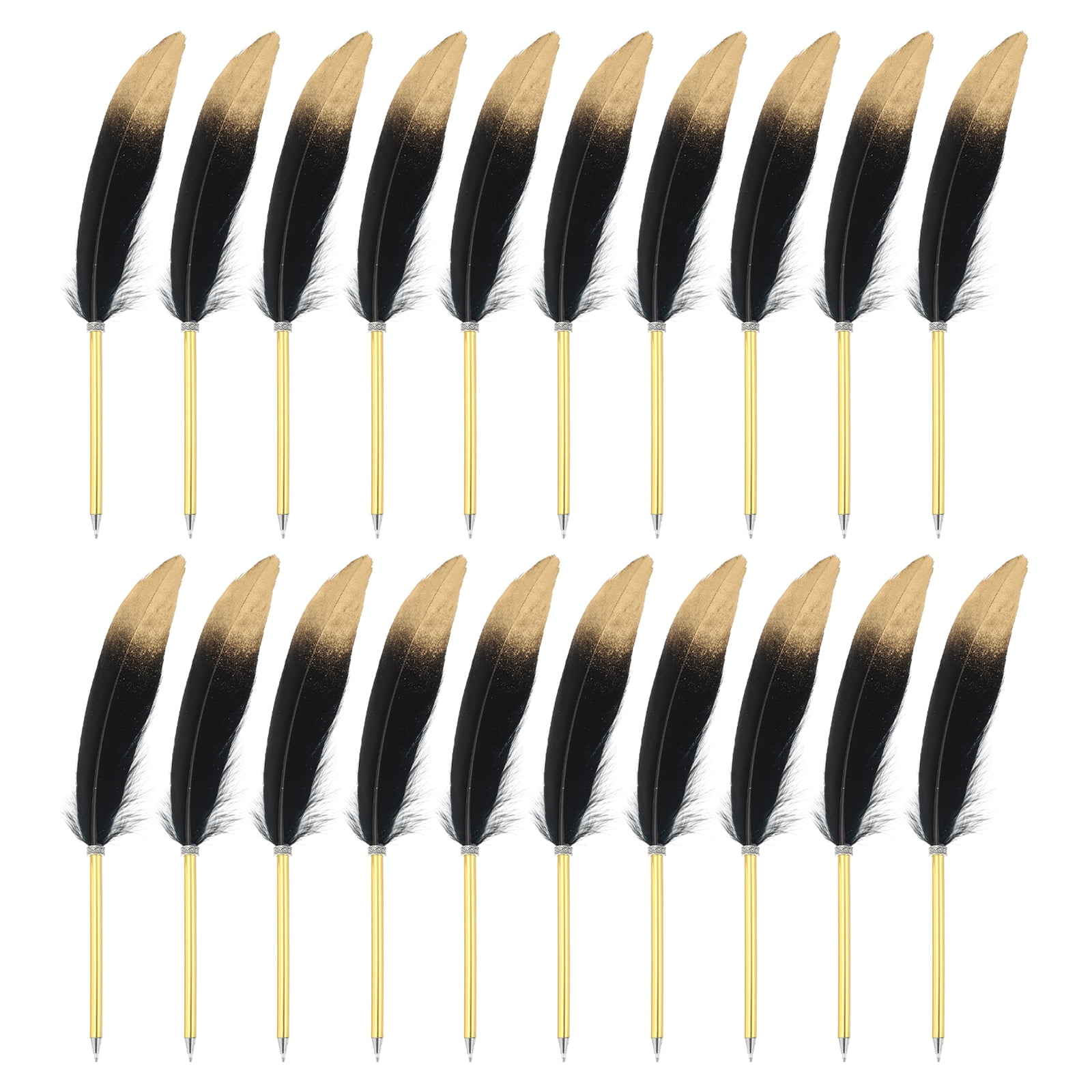 PATIKIL Black Feather Ballpoint Pens Bulk, Metal Holder Black Ink Vintage Quill