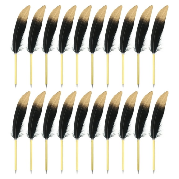 Uxcell 20Pcs Feather Ballpoint Pens Bulk, 0.5mm Ink Vintage Plated Rod Quill Writing Pens for Office, Wedding, Black