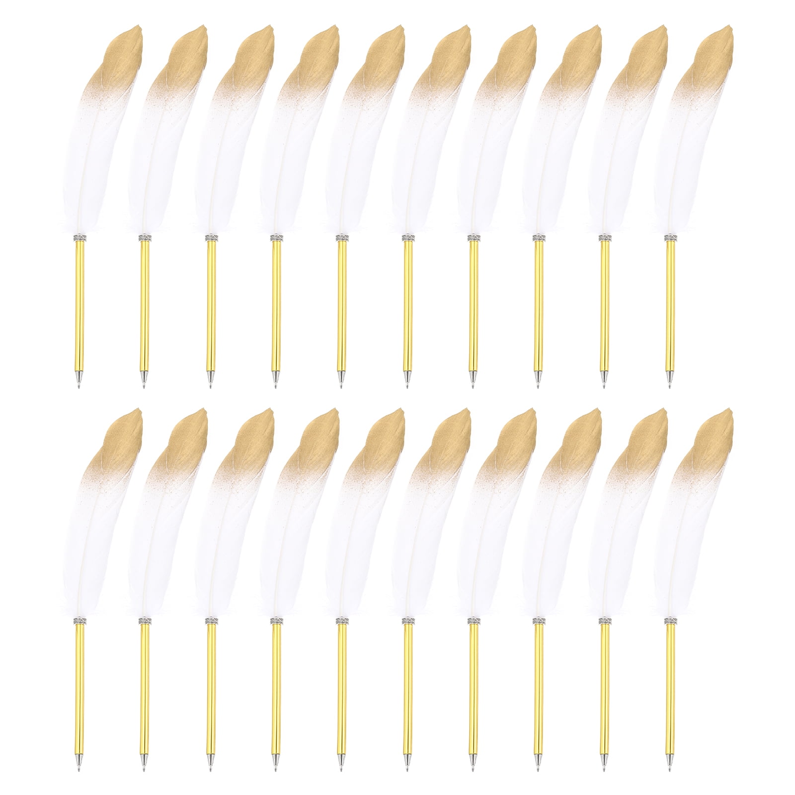 Uxcell 20Pcs Feather Ballpoint Pens Bulk, 0.5mm Ink Vintage Plated Rod Quill Writing Pens for Office, Wedding, White