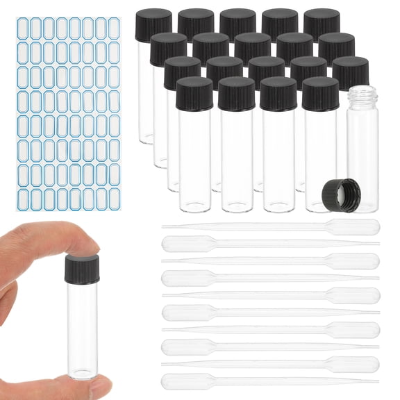 Uxcell 20Pcs Glass Sample Vials, 8ml Clear Liquid Sample Vials Leak-Proof Storage Glass Bottles with Screw Caps Labels Droppers, Great for Lab, Essential Oil, Reagent (Clear)