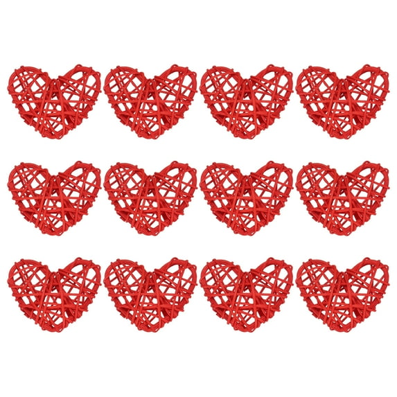 Uxcell 20Pcs Heart Shaped Rattan Ball Vase Filler Natural Rattan for Wedding Home Decoration Red 2.36 in