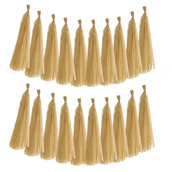 Uxcell 20Pcs Khaki Tassel Garland 14.6 x 9.4 Inch Tissue Paper Tassel Banner