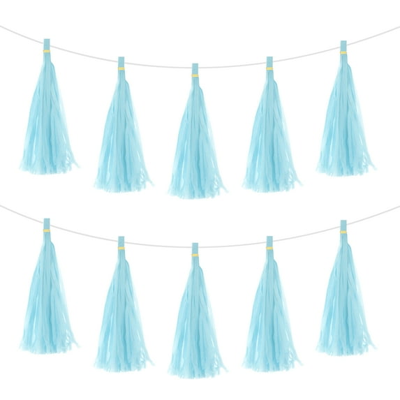 Uxcell 20Pcs Light Blue Tassel Garland Banner w Rope for Wedding Birthday Party Decoration