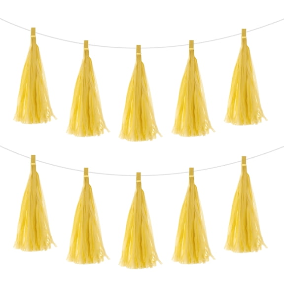 Uxcell 20Pcs Light Yellow Tassel Garland Banner w Rope for Wedding Birthday Party Decoration