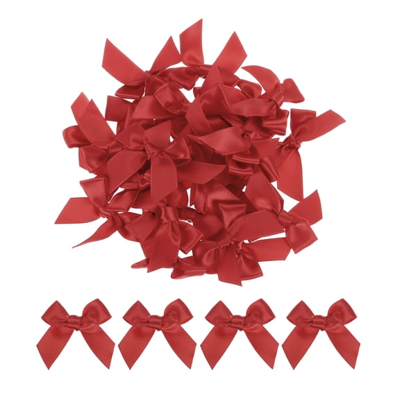 Uxcell 20Pcs Mini Ribbon Bow 1.5" Mini Fabric Satin Ribbon Flower Bows for Craft DIY Wedding Birthday Party Red