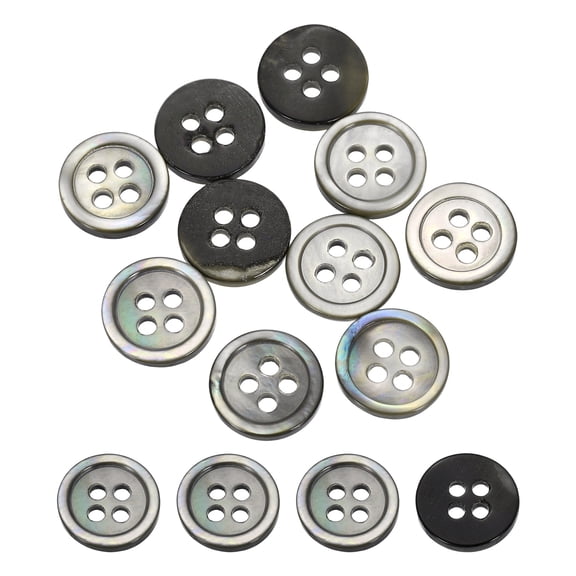 Uxcell 20Pcs Natural Shell Buttons, 10mm 4-Hole Round Shell Craft Sewing Button, Decorative Accessories for Coats, Shirts, Clothing DIY Projects, Black
