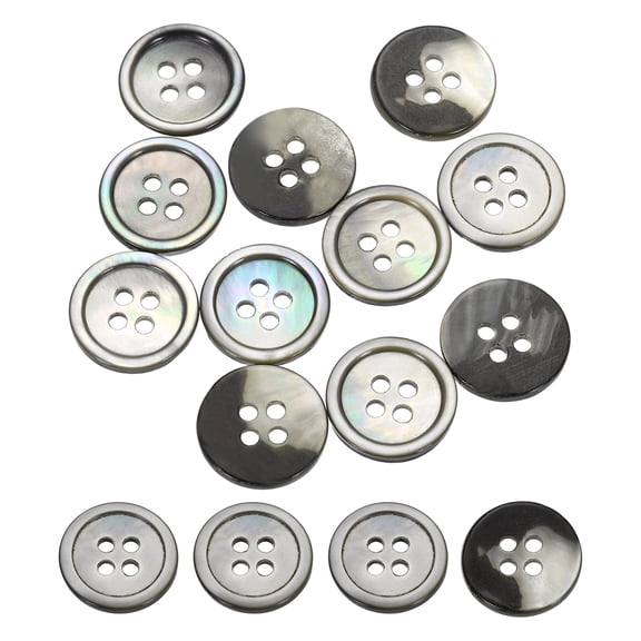 Uxcell 20Pcs Natural Shell Buttons, 15mm 4-Hole Round Shell Craft Sewing Button, Decorative Accessories for Coats, Shirts, Clothing DIY Projects, Black