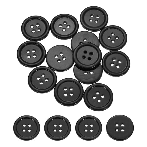 Uxcell 20Pcs Natural Shell Buttons, 20mm 4-Hole Round Shell Craft Sewing Button, Decorative Accessories for Coats, Shirts, Clothing DIY Projects, Black
