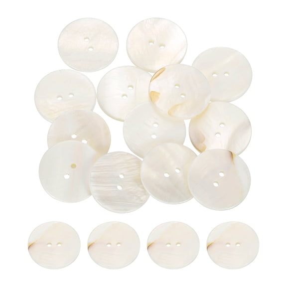 Uxcell 20Pcs Natural Shell Buttons, 25mm 2-Hole Round Shell Craft Sewing Button, Decorative Accessories for Coats, Shirts, Clothing DIY Projects, White