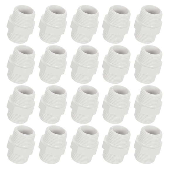 Uxcell 20Pcs PVC Nipple Thread Coupling Adapter Connector, G1 x G1 Male PVC Pipe Fitting, Plumbing Coupling for Home, Industrial, Agricultural, White