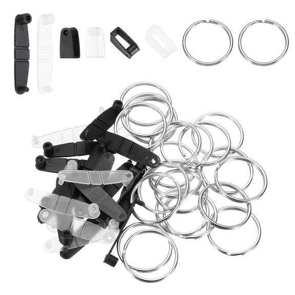 Uxcell 20Pcs Plastic Keychain Clips with Metal Rings, Clear Acrylic Snap Connectors Tabs Card Holder Rings for Keys Office Credit Card Crafts Jewelry Making Bulk, Black/ transparent