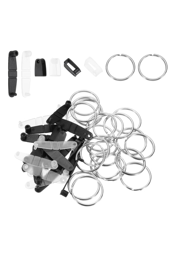 20Pcs Plastic Keychain Clips with Metal Rings, Clear Acrylic Snap Connectors Tabs Card Holder Rings for Keys Office Credit Card Crafts Jewelry Making Bulk, Black/ transparent