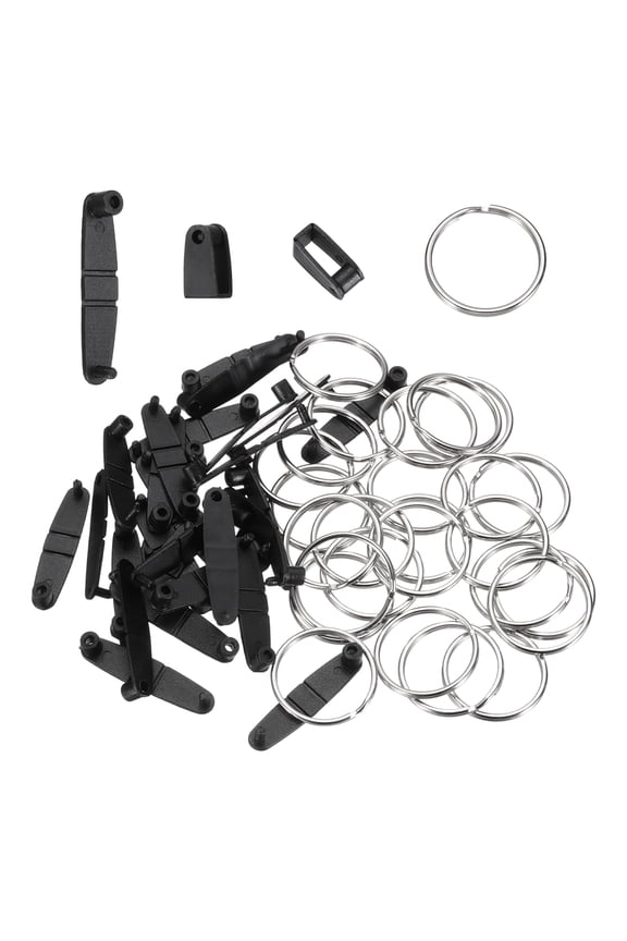 20Pcs Plastic Keychain Clips with Metal Rings, Clear Acrylic Snap Connectors Tabs Card Holder Rings for Keys Office Credit Card Crafts Jewelry Making Bulk, Black