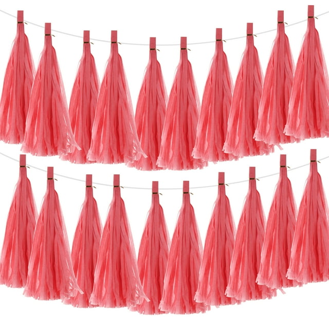 Uxcell 20Pcs Red Tassel Garland Banner w Rope for Wedding Birthday Party Decoration