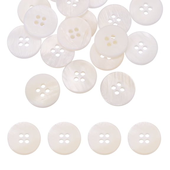 Uxcell 20Pcs Round Natural Shell Buttons,15mm 4 Holes Mother of Pearl Craft Seashell Sewing Buttons for Clothes Shirts Dresses Sewing DIY Craft Making, Beige