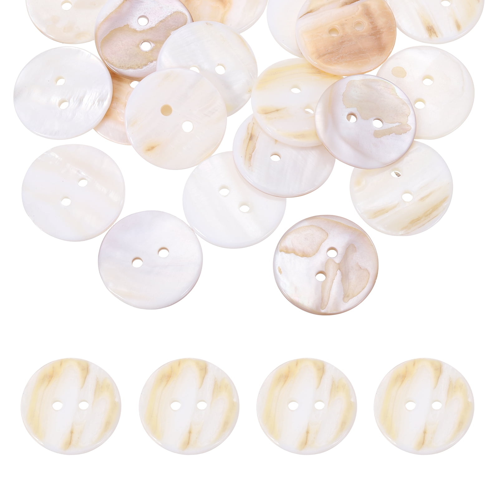 Uxcell 20Pcs Round Natural Shell Buttons,23mm 2 Holes Mother of Pearl ...
