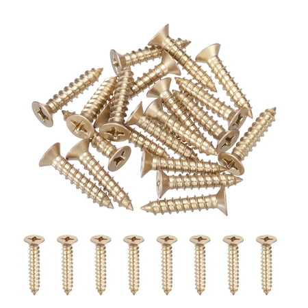 Uxcell 20Pcs ST6 x 30mm Pan Head Self Tapping Screws for Metal, Gold