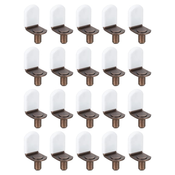 Uxcell 20Pcs Shelf Support Pegs, 6mm L-Shaped Bracket Style Shelf Pegs Pegs with Rubber Sleeve, Metal Support Pegs Holder for Kitchen Bookcase (Red Bronze, White)