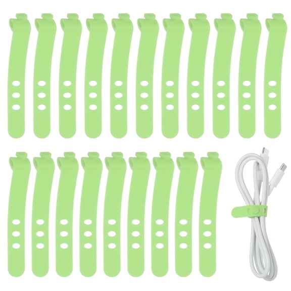Uxcell 20Pcs Silicone Cable Ties, 3 Hole Reusable Rubber Cord Tie Adjustable Elastic Cord Wraps with Locking Buckle, Multi Purpose Cable Strap for Home Office Travel Wires, Light Green
