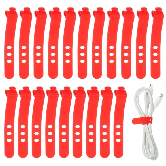 Uxcell 20Pcs Silicone Cable Ties, 3 Hole Reusable Rubber Cord Tie Adjustable Elastic Cord Wraps with Locking Buckle, Multi Purpose Cable Strap for Home Office Travel Wires, Red