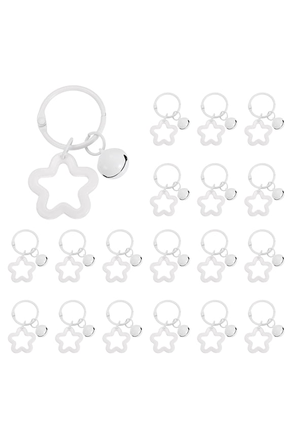 20Pcs Single Star Bell Keychain, Cute Star Bag Charms Keychain Charms, Candy Color Resin Pentagram Key Chain Pendant Keychains Clip for Car Key Pendant Bags Backpack, White