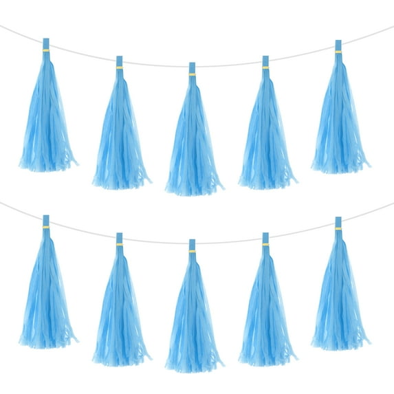 Uxcell 20Pcs Sky Blue Tassel Garland Banner w Rope for Wedding Birthday Party Decoration