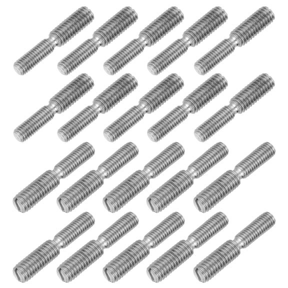 Uxcell 20Pcs Slotted Head M5x15 to M6x15 Double End Threaded Stud Screw Bolt, 30mm L