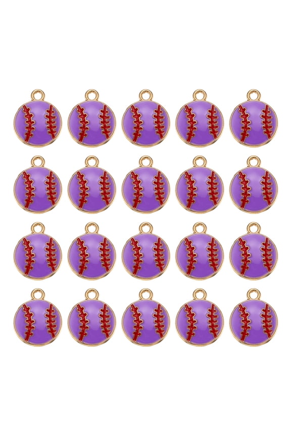 20Pcs Sports Charm for Jewelry Making, Heart Baseball Pendant Alloy Sports Charms Enamel for Necklace Bracelet Earrings DIY Crafts, Purple