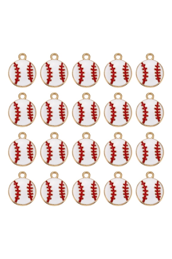 20Pcs Sports Charm for Jewelry Making, Heart Baseball Pendant Alloy Sports Charms Enamel for Necklace Bracelet Earrings DIY Crafts, White