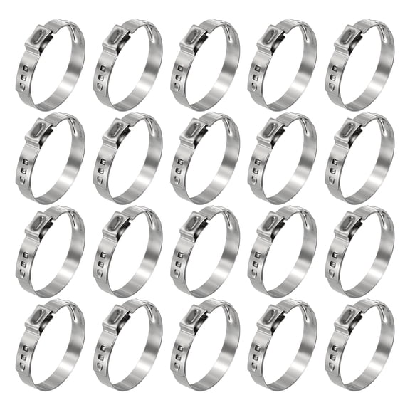 Uxcell 20Pcs Stainless Steel Single Ear Hose Clamps, Adjustable 25.4-28.6mm Heavy Duty Crimp Hose Clamp Assortment Kit, Metal Ear Cinch Rings Crimp Pinch Fitting for Automotive, Tubing