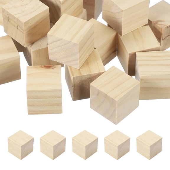 Uxcell 20Pcs Unfinished Wooden Cubes, 30mm / 1.18in Wood Square Blocks, Plain Wooden Blocks for Paint DIY Crafts Puzzle Making Art Projects Party Decoration,  Wood Color